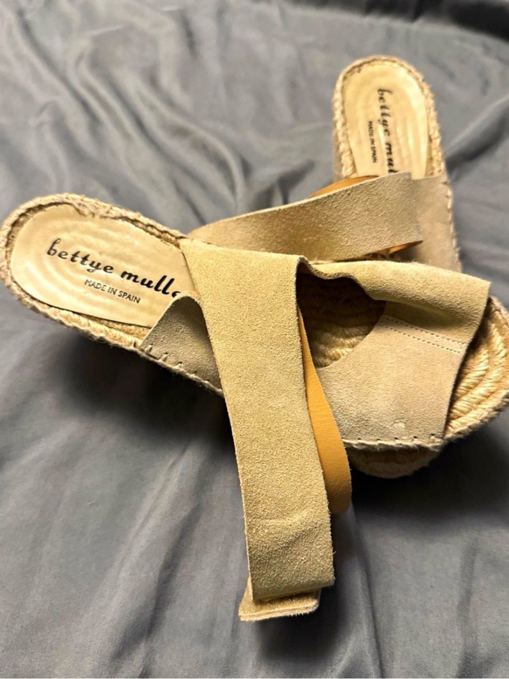 bettye muller Tan Suede Crisscross Espadrille Slides